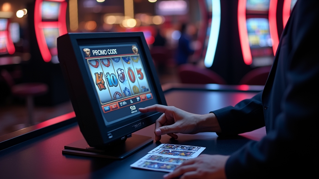 Casino cashier terminal showing a promo code entry screen
